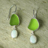 Lime Sea Glass & Opal Drop Earrings