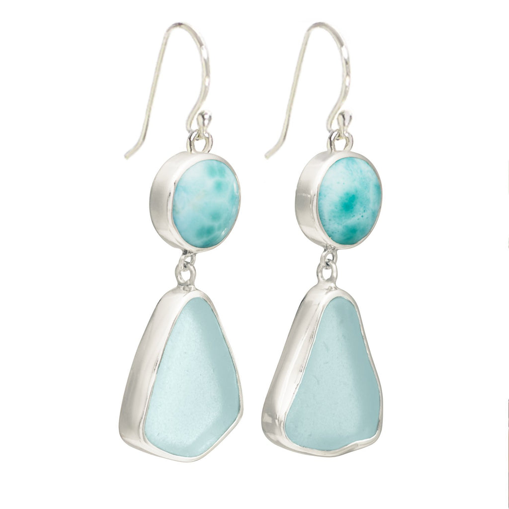 Sea Glass & Larimar Drop Earrings