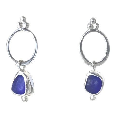 Blue Sea Glass Caviar Earrings
