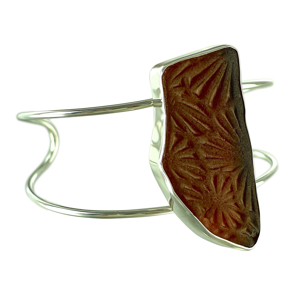 oceano Patterned Amber Sea Glass Cuff Bracelet