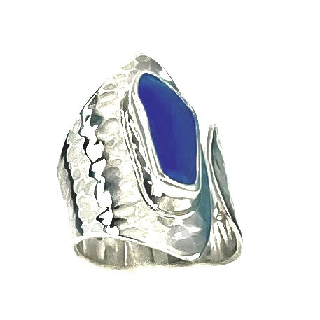 Blue Sea Glass Ring, Half Moon