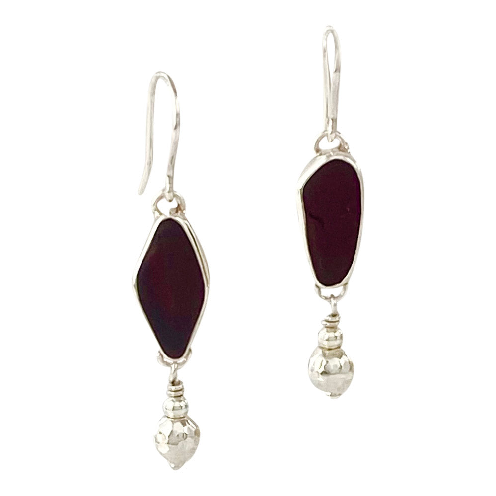 Dark Red Sea Glass Earrings